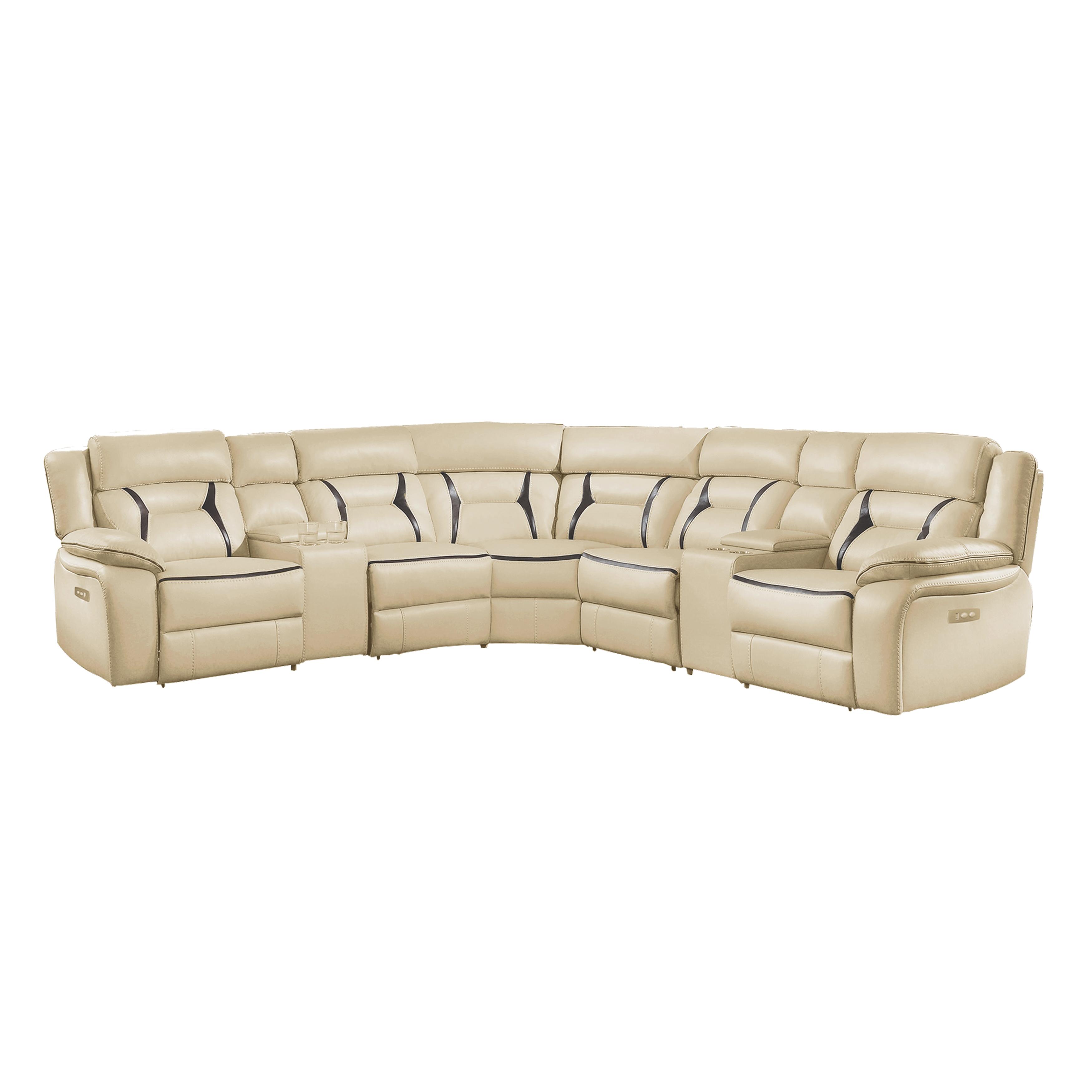 

    
Modern Beige Faux Leather 7-Piece Power Reclining Sectional Homelegance 8229*7PW Amite
