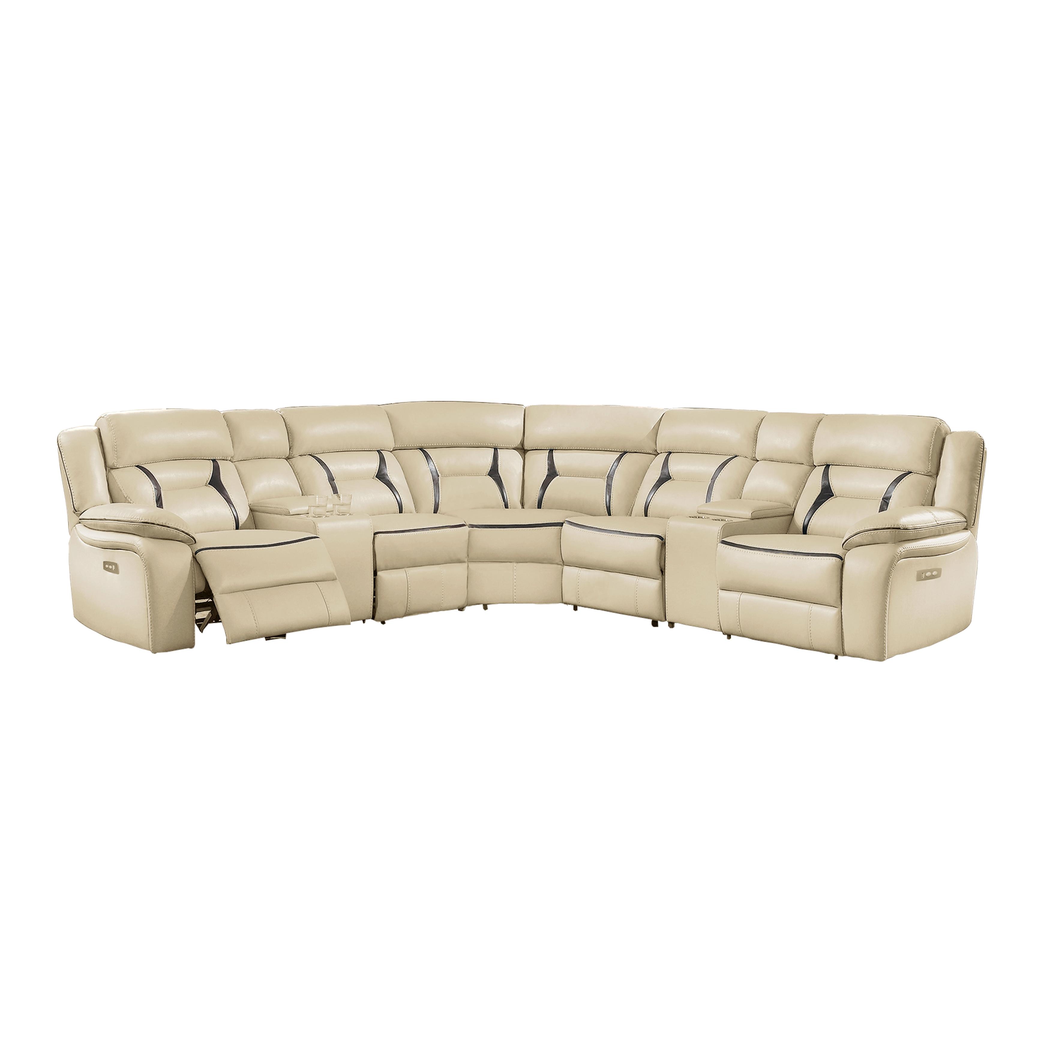 

    
Modern Beige Faux Leather 7-Piece Power Reclining Sectional Homelegance 8229*7PW Amite
