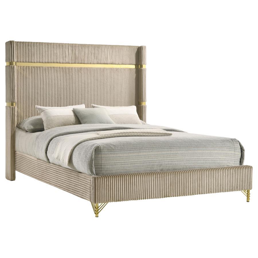 Modern Panel Bed Lucia King Panel Bed 224731KE 224731KE in Gold, Beige Fabric