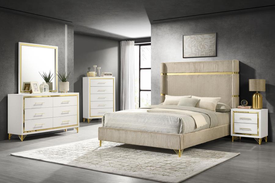 

    
224731KE Modern Beige/Gold Wood King Panel Bed Coaster Lucia 224731KE
