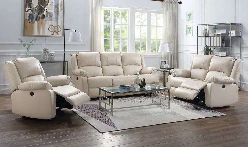 

    
Acme Furniture Zuriel Sofa Loveseat Recliner Beige 54610-3pcs
