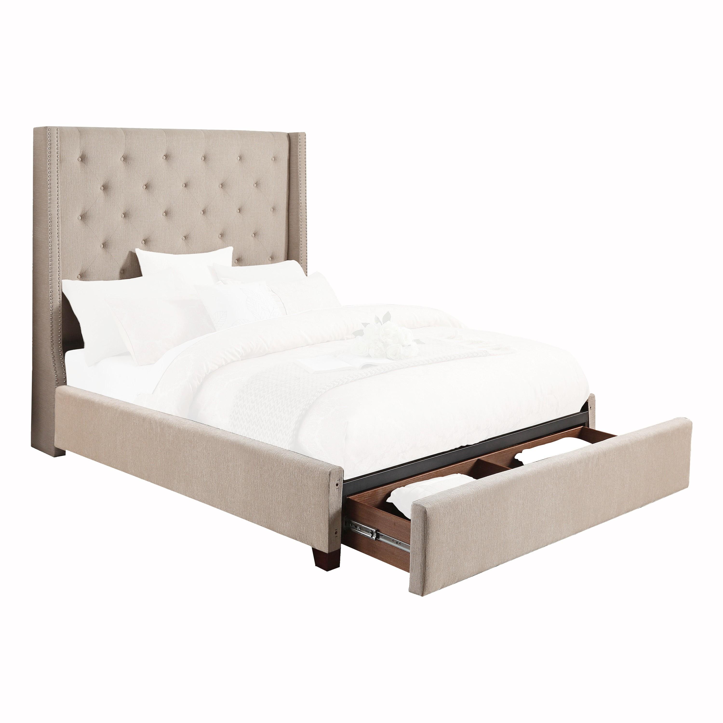 

    
Modern Beige Solid Wood King Bed w/Storage Drawer Homelegance 5877KBE-1EKDW* Fairborn
