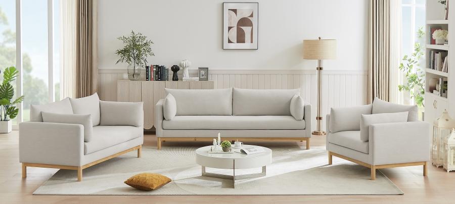 

    
 Shop  Modern Beige Solid Wood Sofa Meridian Furniture Langham 157Beige-S
