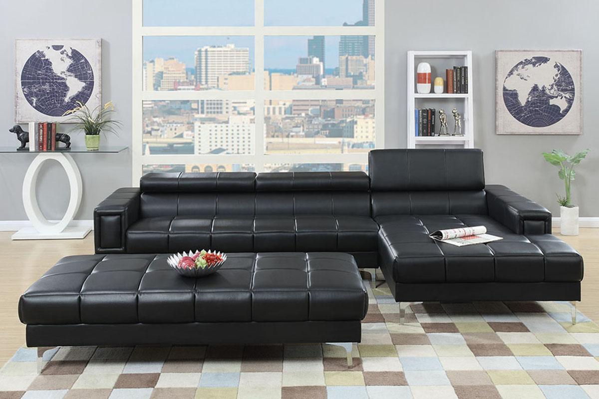 Contemporary, Modern Sectional Sofa F7363 F7363 in Black Bonded Leather