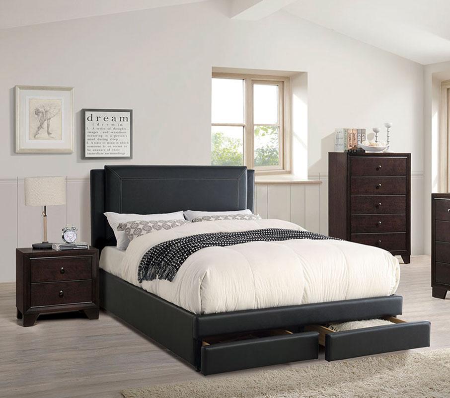 Contemporary, Modern Storage Bed F9334 F9334CK in Black Faux Leather