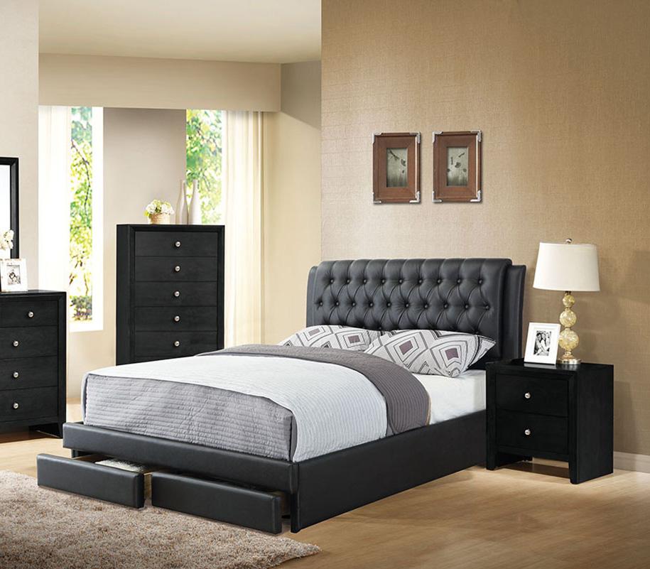 

    
Modern Black Bonded Leather Upholstered Eastern king Bed F9338 Poundex
