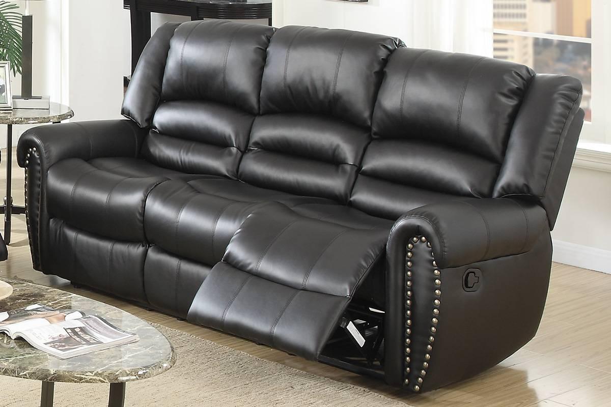 

    
Black Bonded Leather Upholstered Motion Sofa F6750 Poundex Modern

