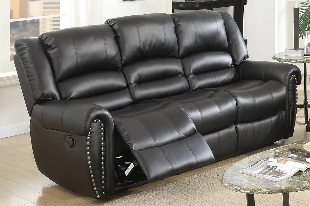 

    
Black Bonded Leather Upholstered Motion Sofa F6750 Poundex Modern
