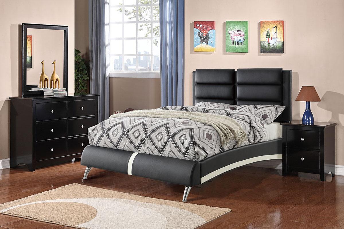 

    
Black Faux leather Queen Bed F9340 Poundex Modern
