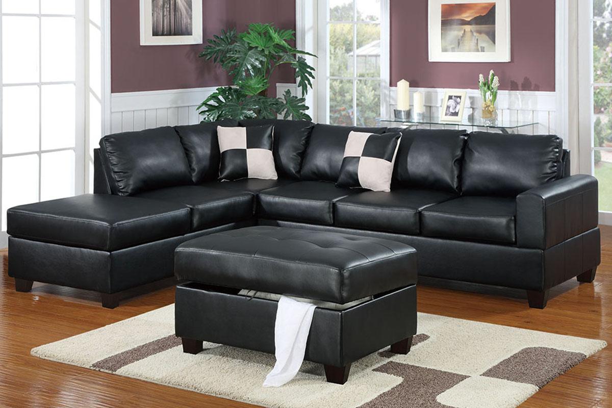 Contemporary, Modern Sectional Sofa Set F7355 F7355 in Black Bonded Leather