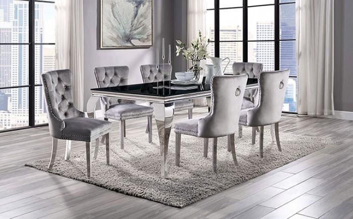 

    
Furniture of America CM3903BK-T Neuveville &amp; CM-AC261GY-2PK Jewett Dining Table Set Gray/Blue/Black CM3903BK-T-7PC
