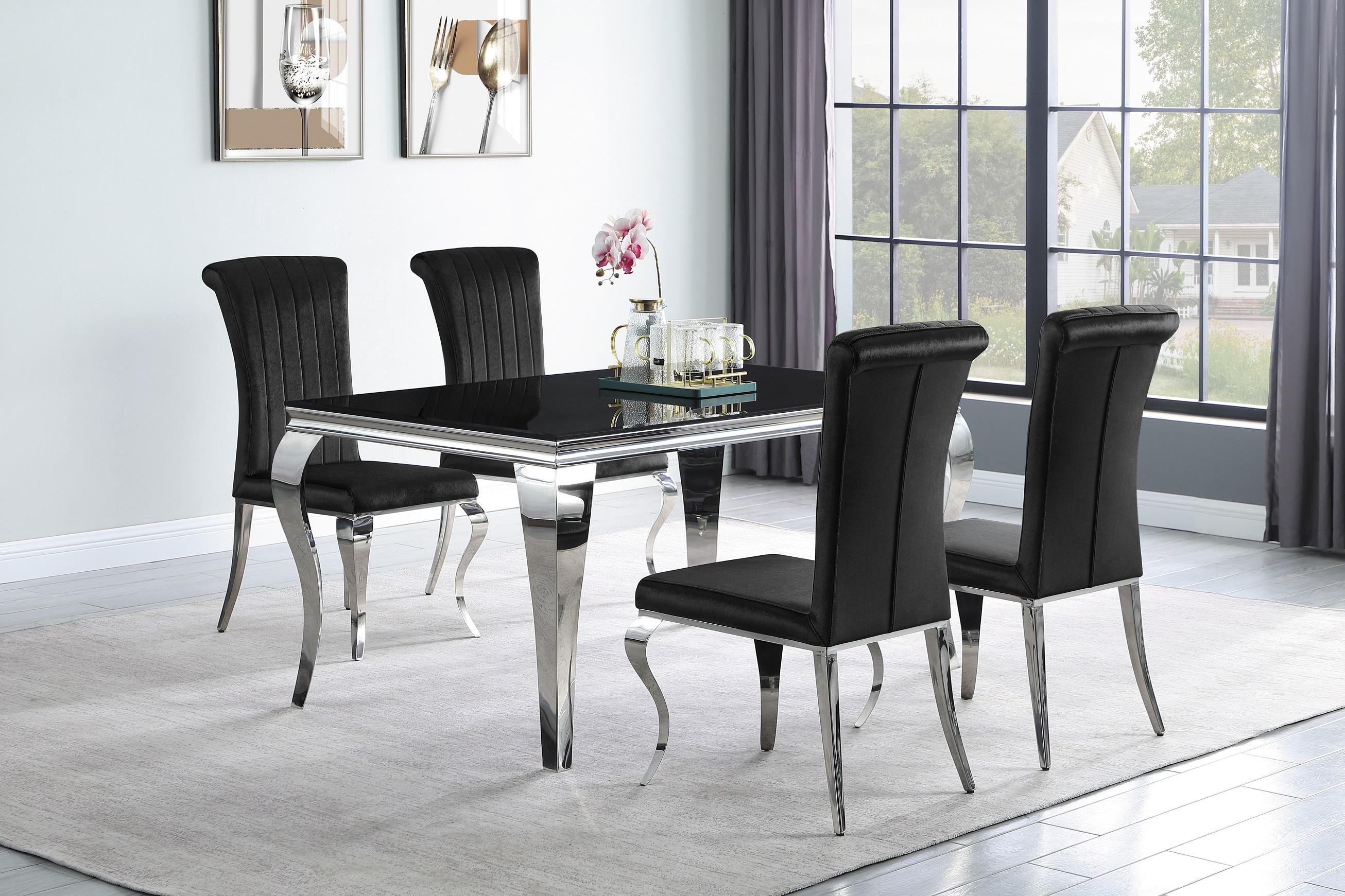 

    
Modern Black & Chrome Stainless Steel Dining Room Set 5pcs Coaster 105071-S5 Carone
