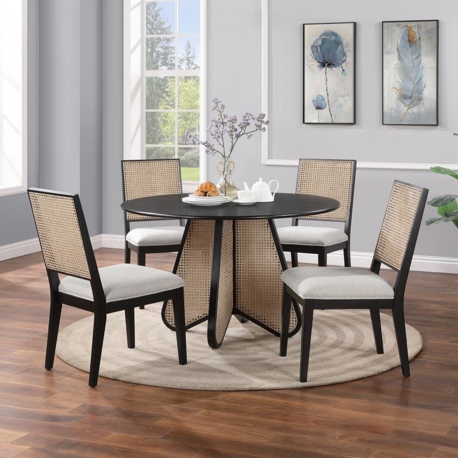 

    
Modern Black/Cream Wood Dining Room Set 5PCS Meridian Furniture Butterfly 705Black-T-5PCS
