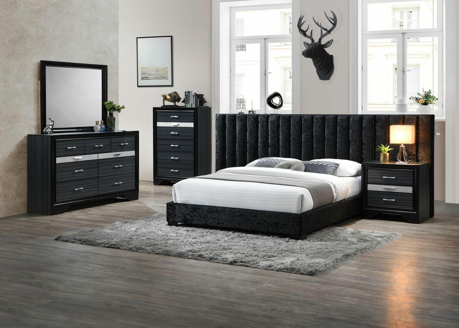 Modern Bedroom Set Rivas 27757EK-3pcs in Black Fabric