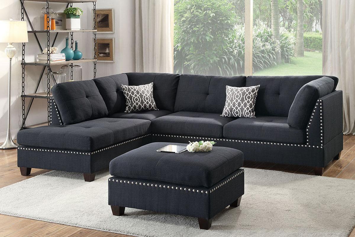 Contemporary, Modern Sectional Sofa Set F6974 F6974 in Black Fabric