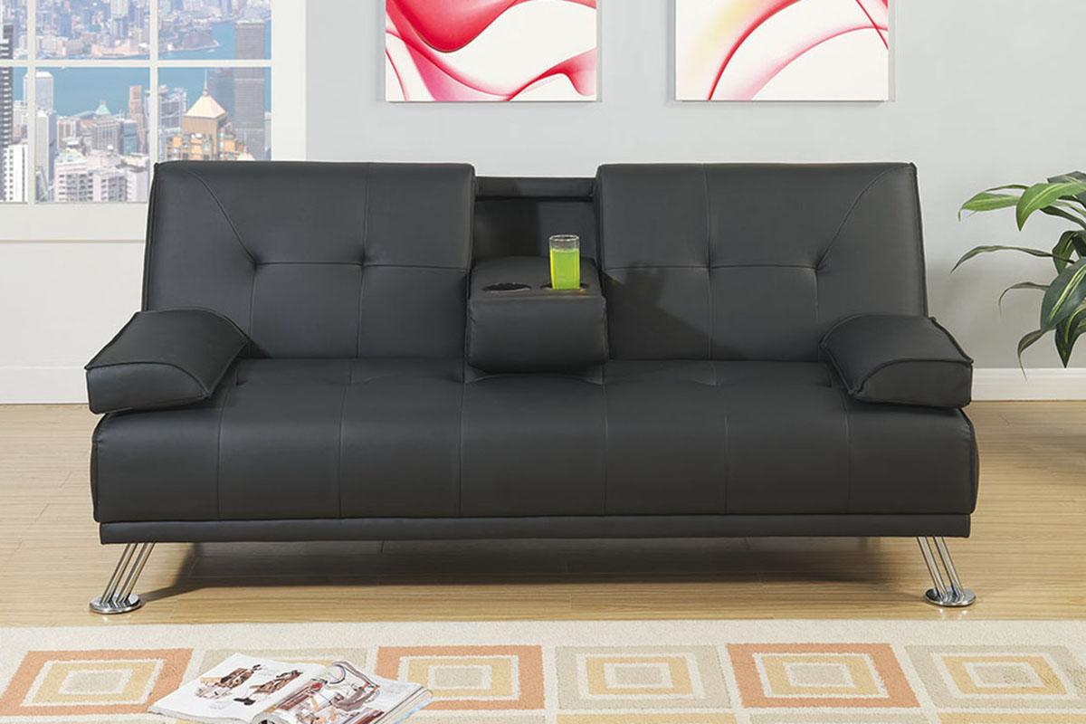 Modern Adjustable Sofa F7842 F7842 in Black Faux Leather