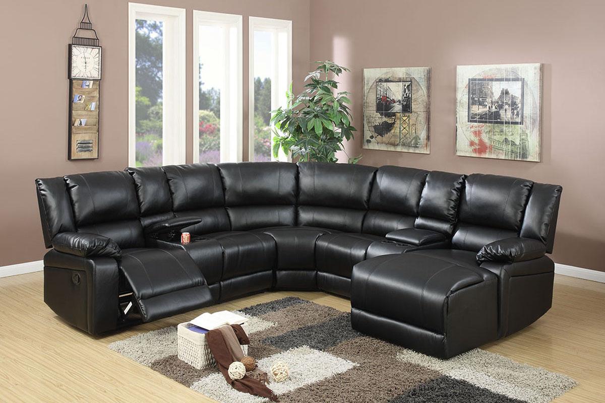 

    
Black Bonded Leather Motion Sectional Sofa F6745 Poundex Modern
