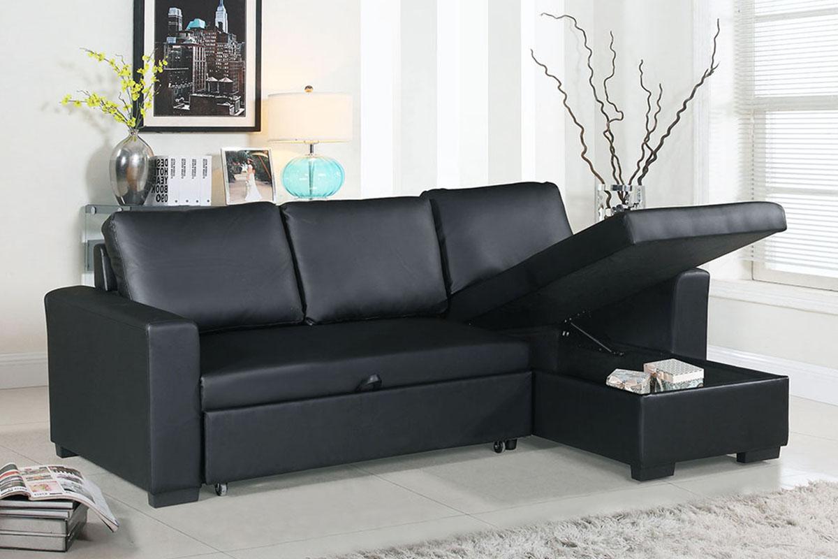 Modern Convertible Sectional F6890 F6890 in Black Faux Leather