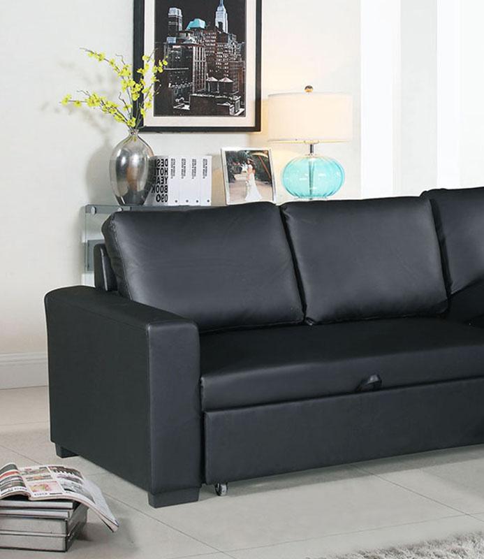 

    
Black Faux Leather Convertible Sectional F6890 Poundex Modern
