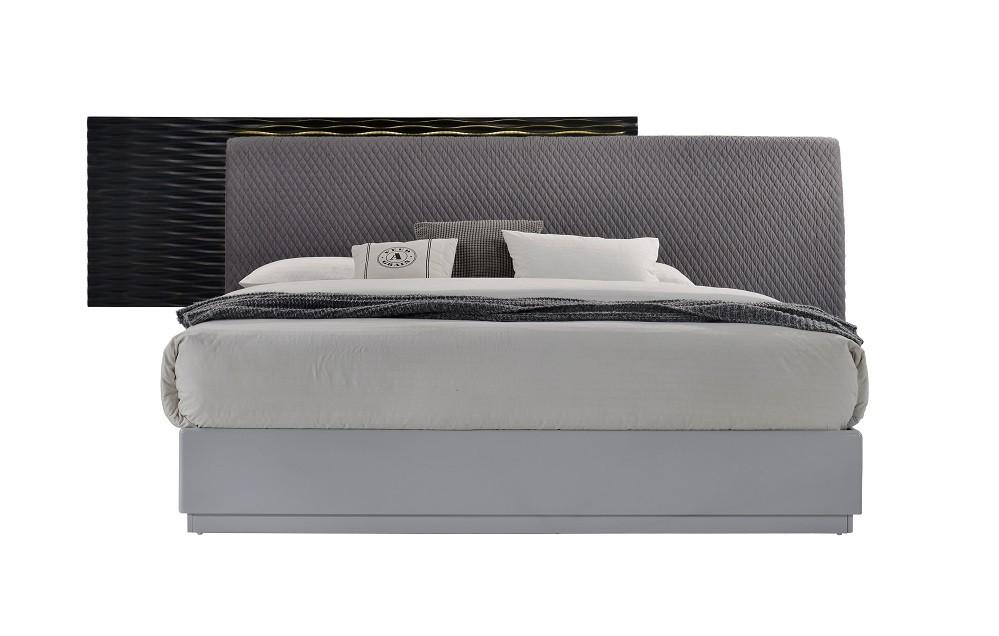 

    
Modern Black Gloss & Gray Fabric King Size Bedroom Set 3Pcs J&M Tribeca
