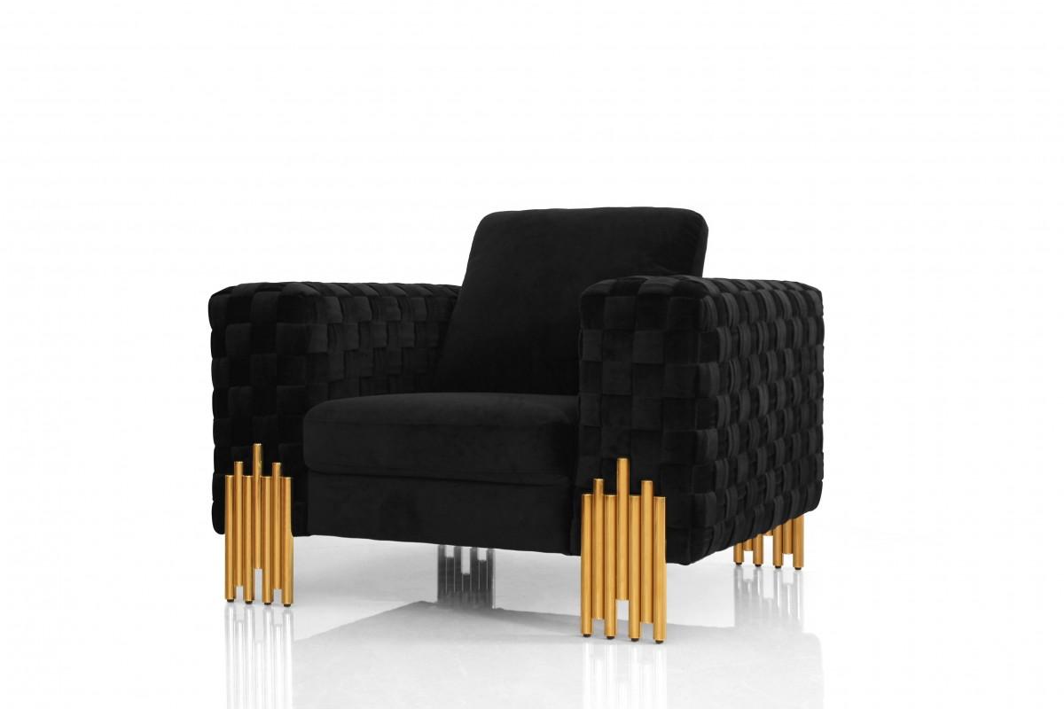 Modern Oversized Chair Georgia VGKNK8622-CH in Gold, Black Velvet