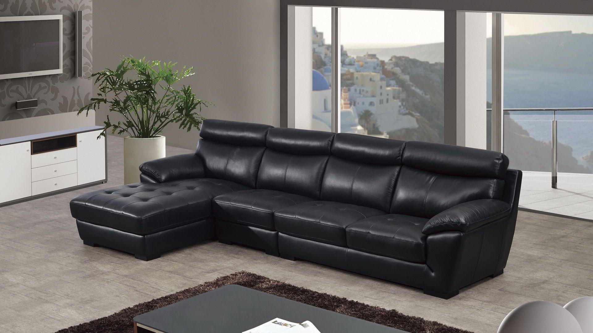 

    
Black Italian Leather Sectional Sofa RIGHT EK-L021-BK American Eagle Modern
