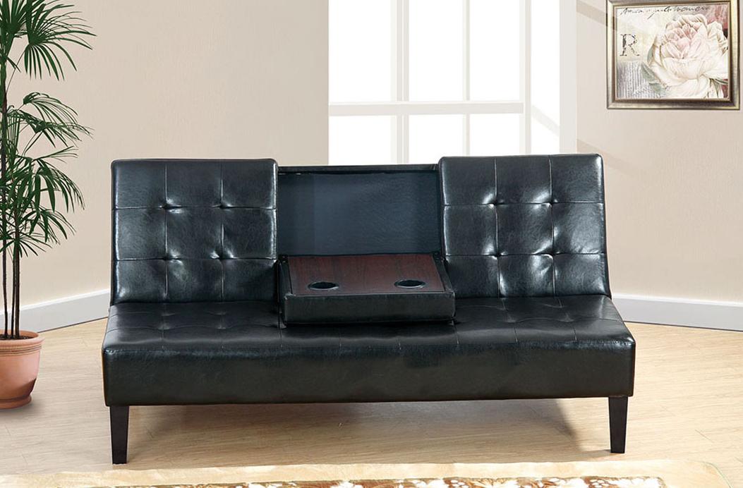 Contemporary, Modern Adjustable Sofa F7209 F7209 in Black Faux Leather