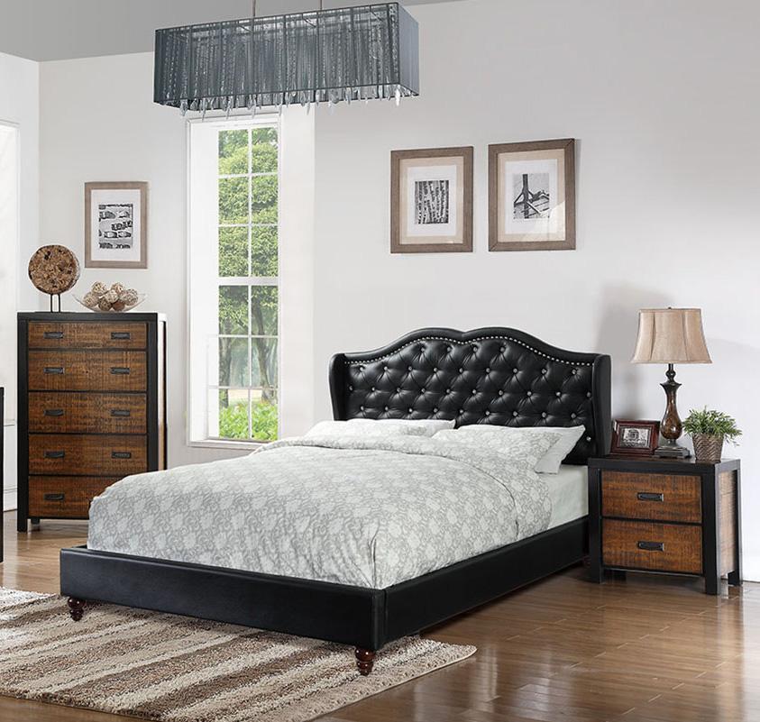 

    
Modern Black Faux Leather Upholstered Eastern King Bed F9368 Poundex
