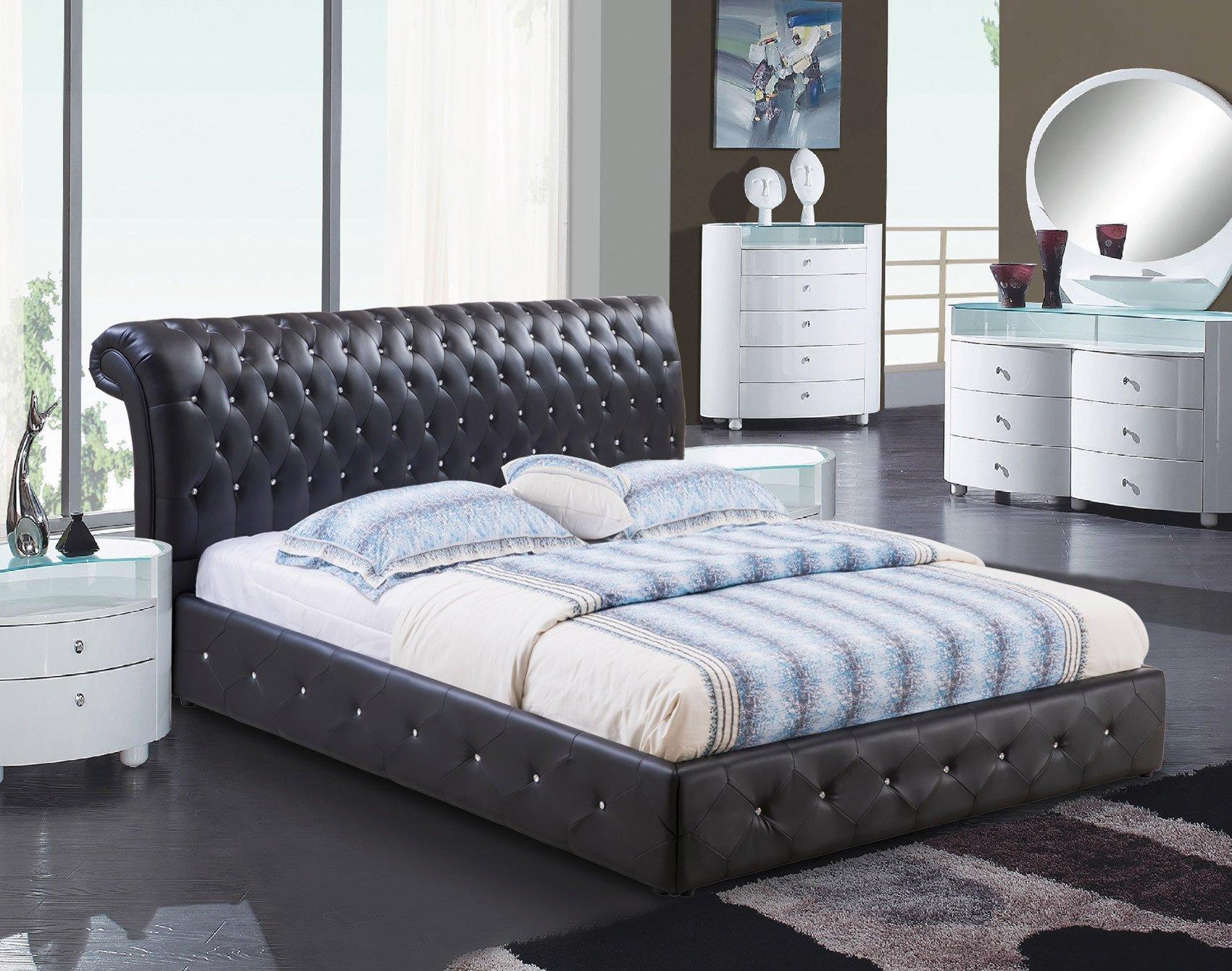 Contemporary, Modern Platform Bedroom Set Cosmo & Paris PARIS BLACK + COSMO - WHITE-EK-5-PC in White, Black Leatherette