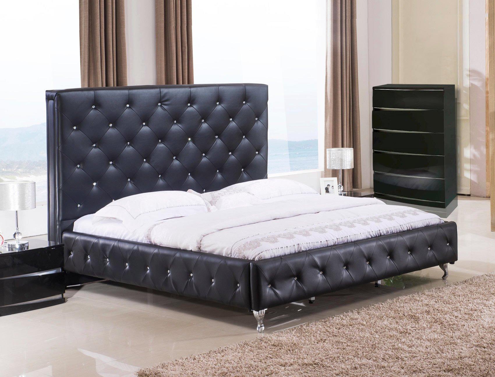 Modern Platform Bedroom Set Rome & Wynn ROME BLACK + WYNN - BLACK-EK-5-PC in Wenge, Black Leatherette