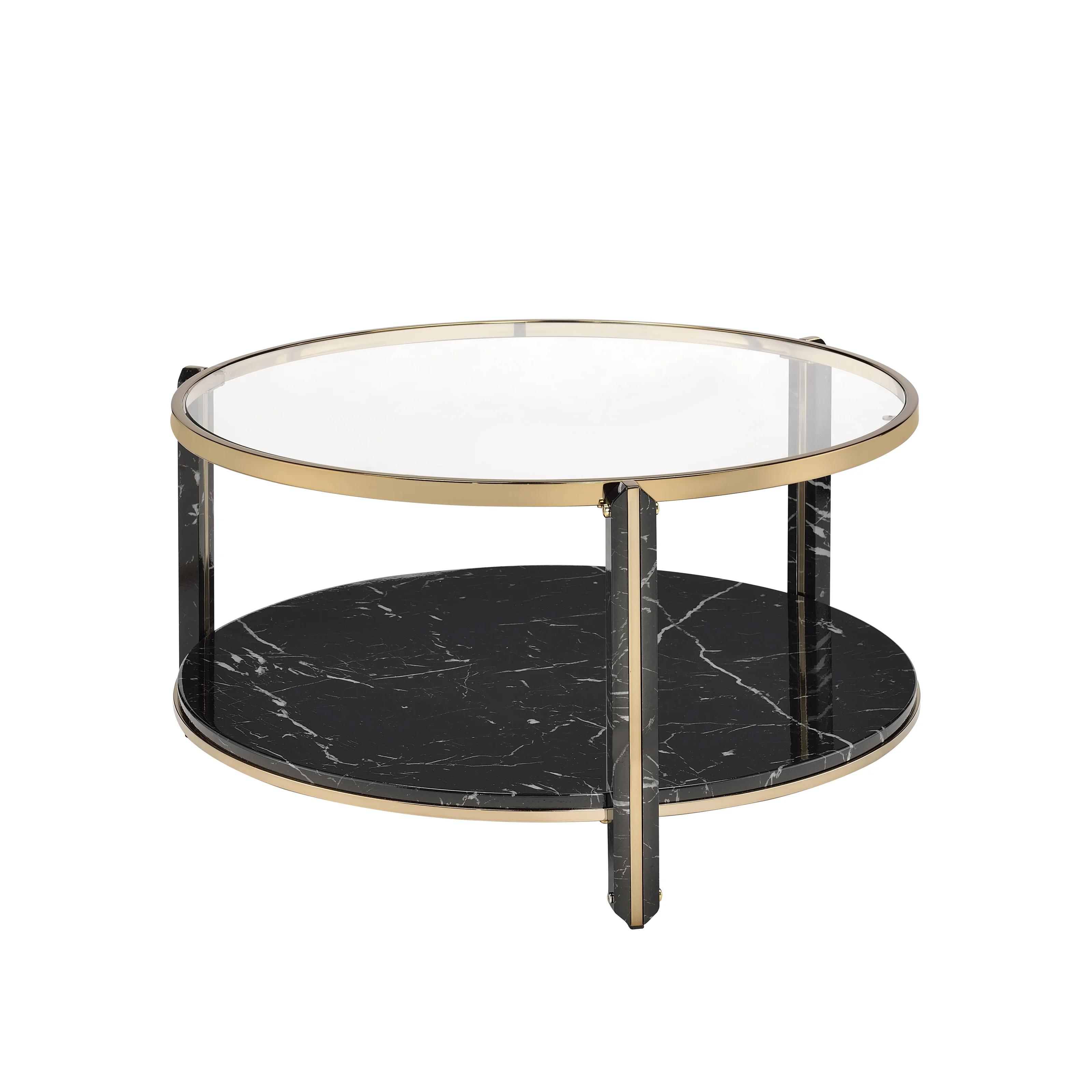 

    
Modern Black Marble & Champagne Coffee Table + 2 End Tables by Acme Thistle 83305-3pcs
