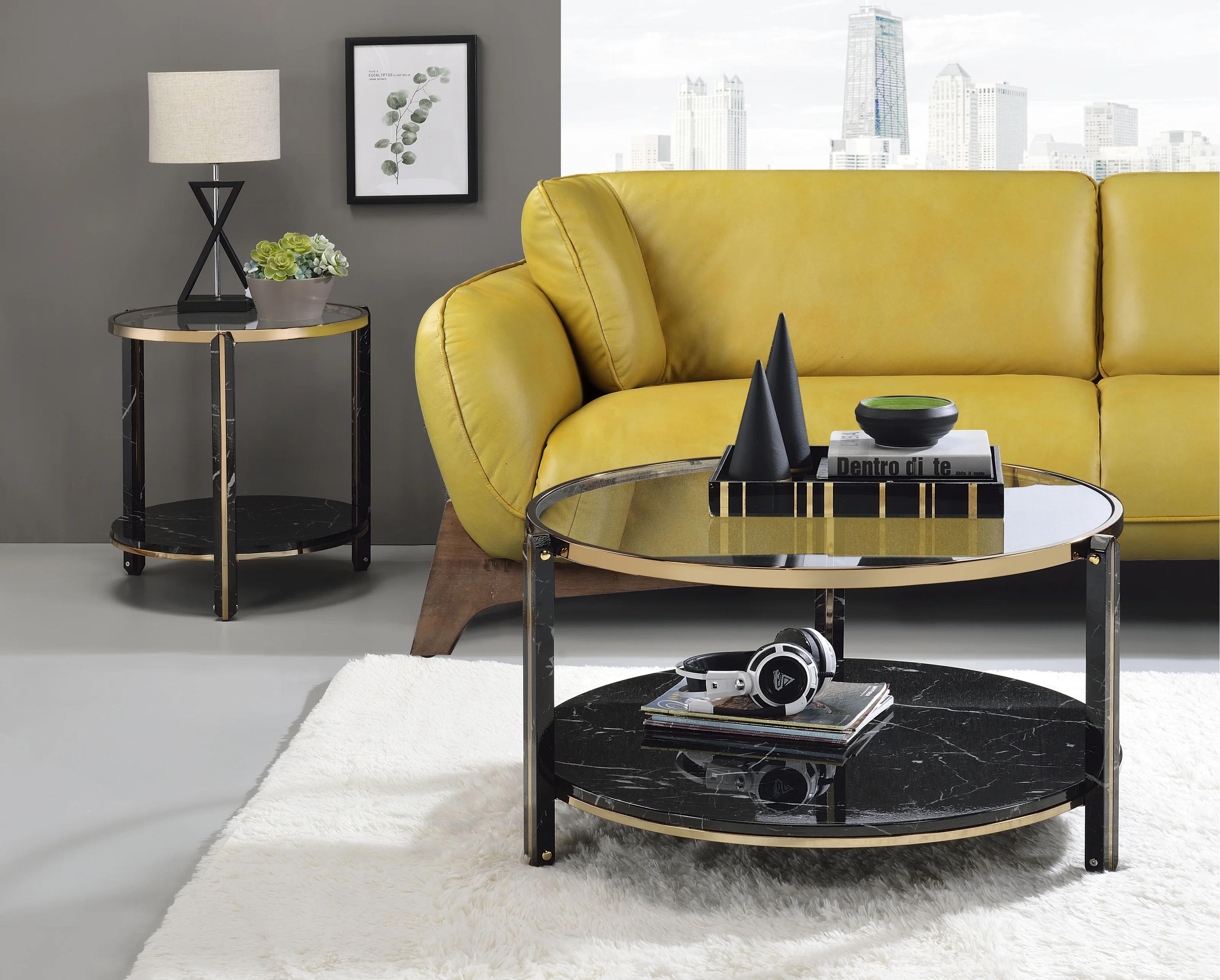 

                    
Buy Modern Black Marble & Champagne Coffee Table + 2 End Tables by Acme Thistle 83305-3pcs
