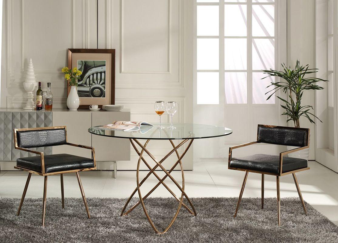 Modern Dining Room Set Rosario VGVCT8979-5pcs in Gold, Black Leatherette