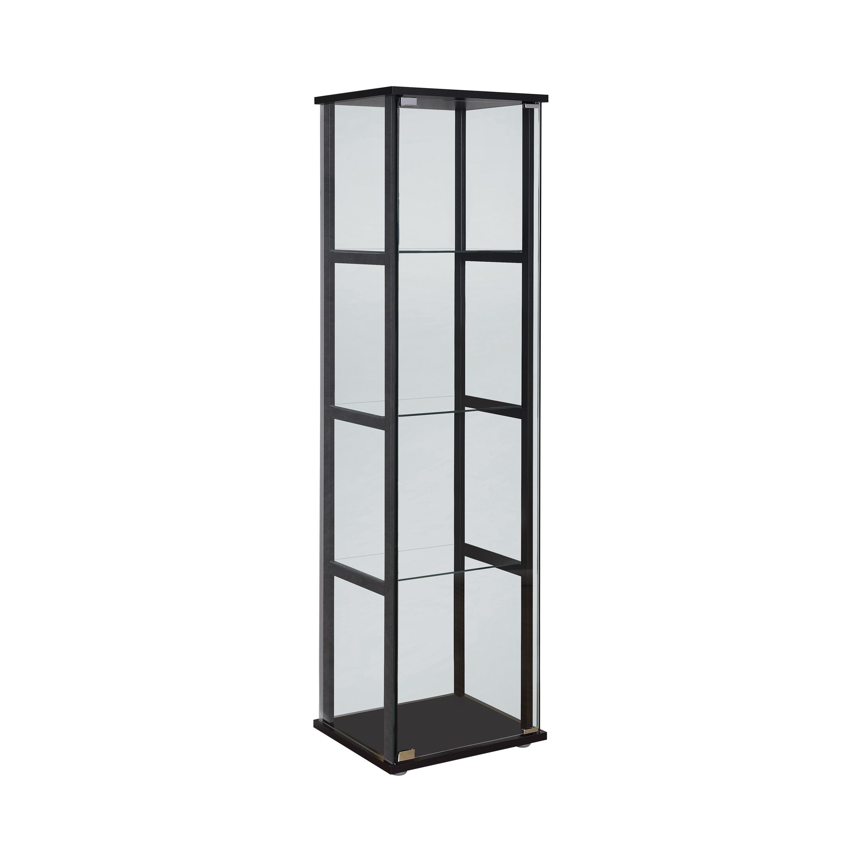 

    
Modern Black Solid Pine & Tempered Glass Curio Cabinet Coaster 950171
