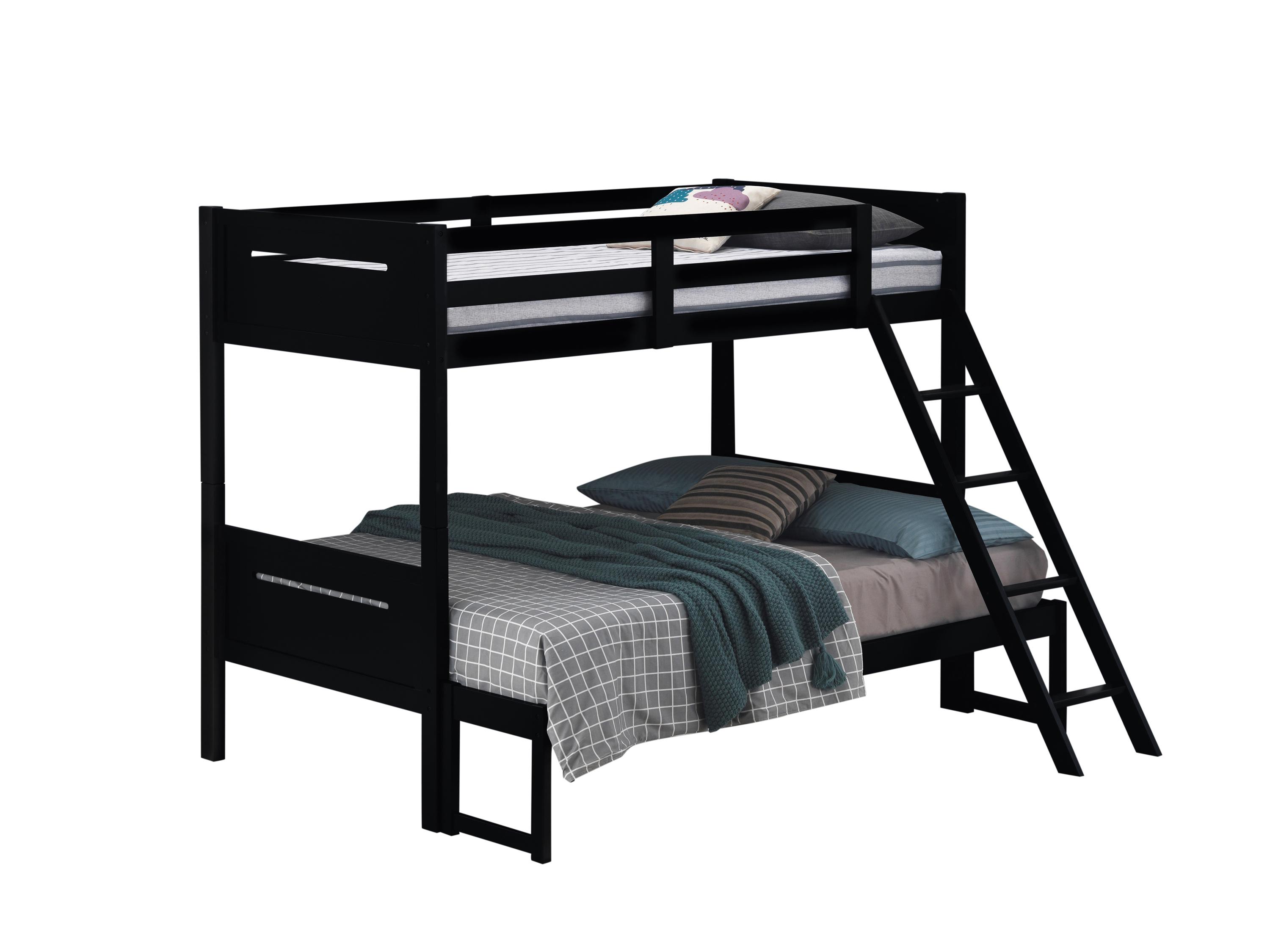 

    
Modern Black Solid Rubberwood Twin/Full Bunk Bed Coaster 405052BLK Littleton
