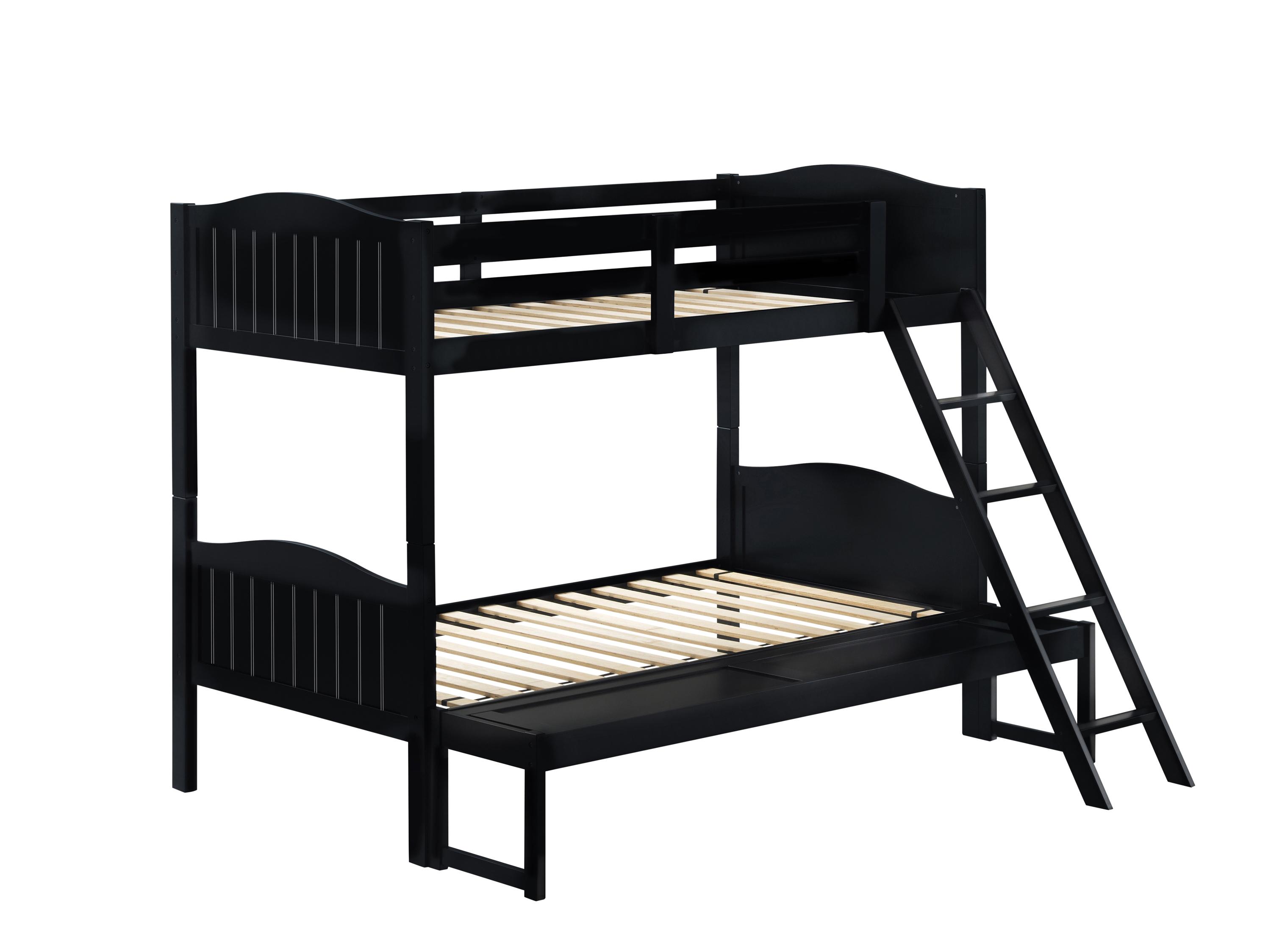 

    
Modern Black Solid Rubberwood Twin/Full Bunk Bed Coaster 405054BLK Littleton
