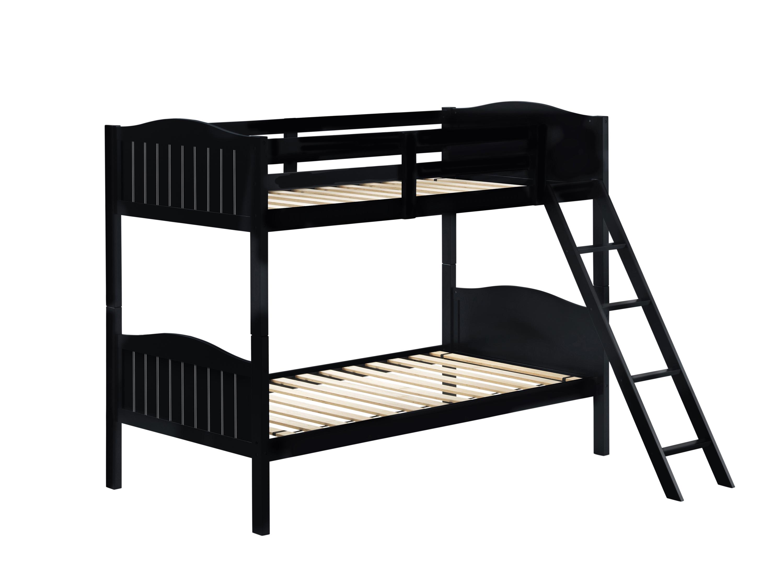 

    
Modern Black Solid Rubberwood Twin/Twin Bunk Bed Coaster 405053BLK Littleton

