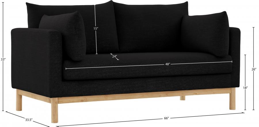 

    
 Shop  Modern Black Solid Wood Living Room Set 2PCS Meridian Furniture Langham 157Black-S-2PCS
