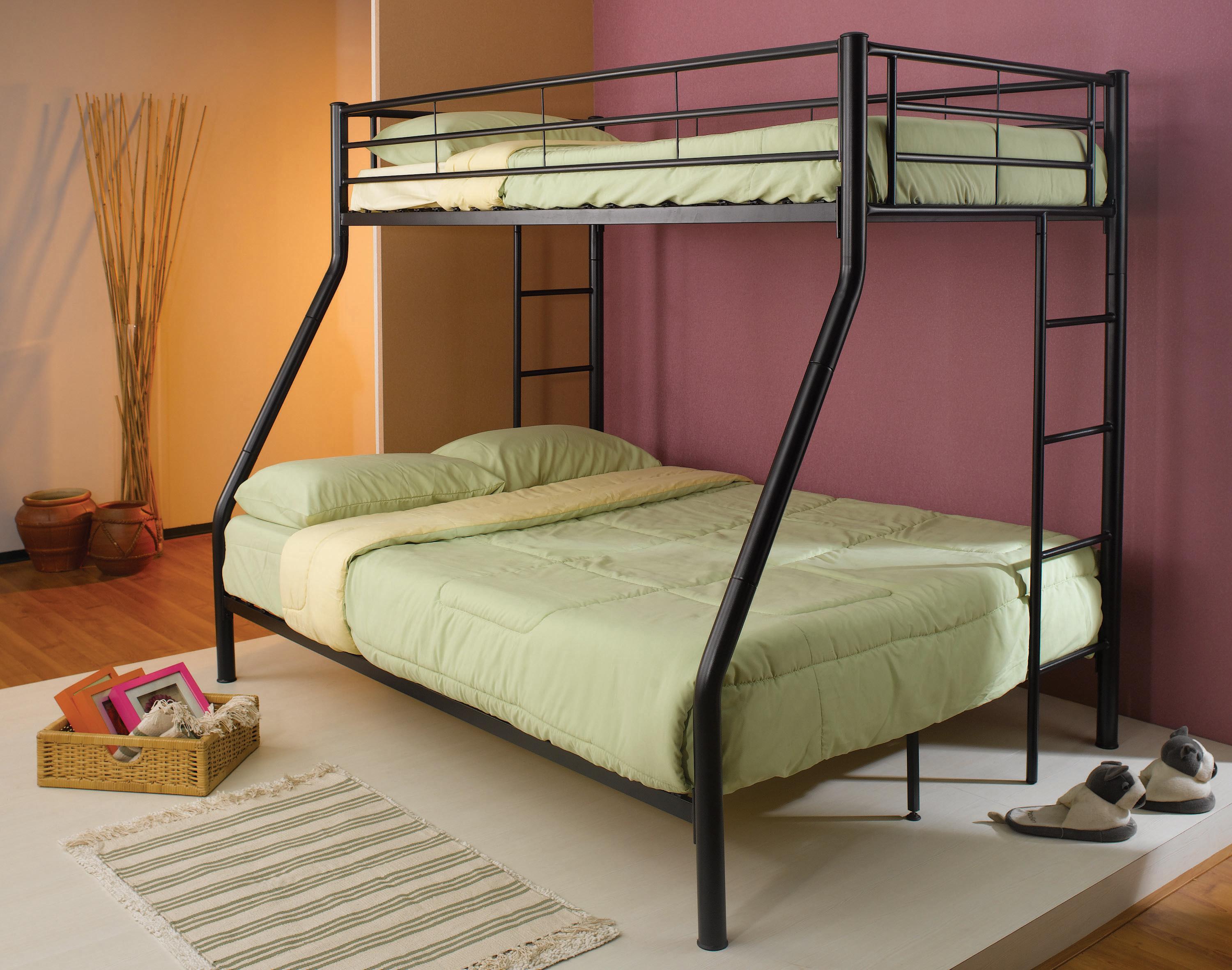 

    
Modern Black Steel Twin/Full Bunk Bed Coaster 460062B Hayward
