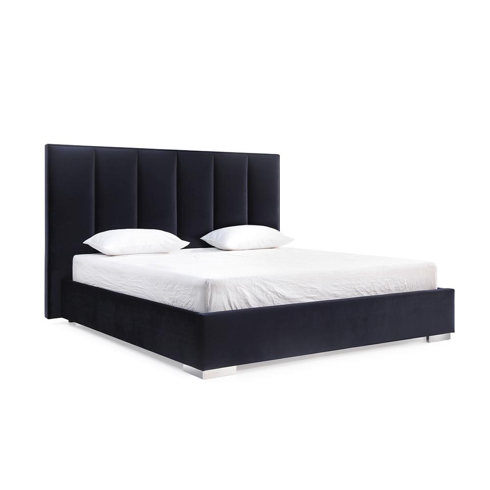 Modern Bed BK1655-BLK Velvet BK1655-BLK in Black Velvet