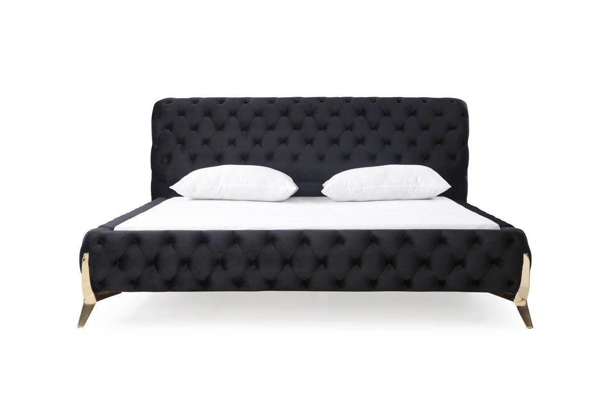 

    
Modern Black Velvet & Gold C. King Size Panel Bed by VIG Modrest Legend
