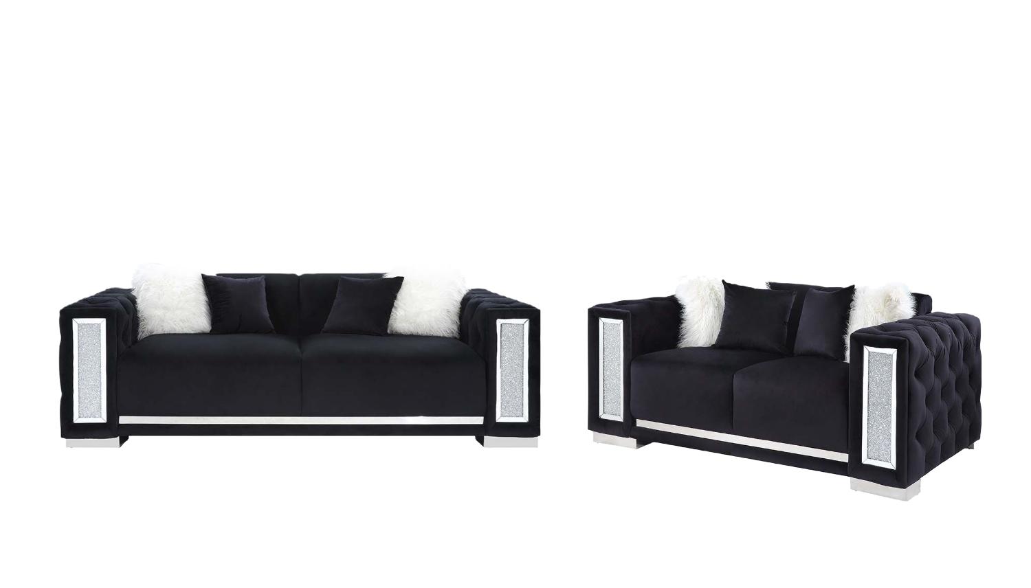 

    
Modern Black Velvet Sofa + Loveseat by Acme Trislar LV01397-2pcs
