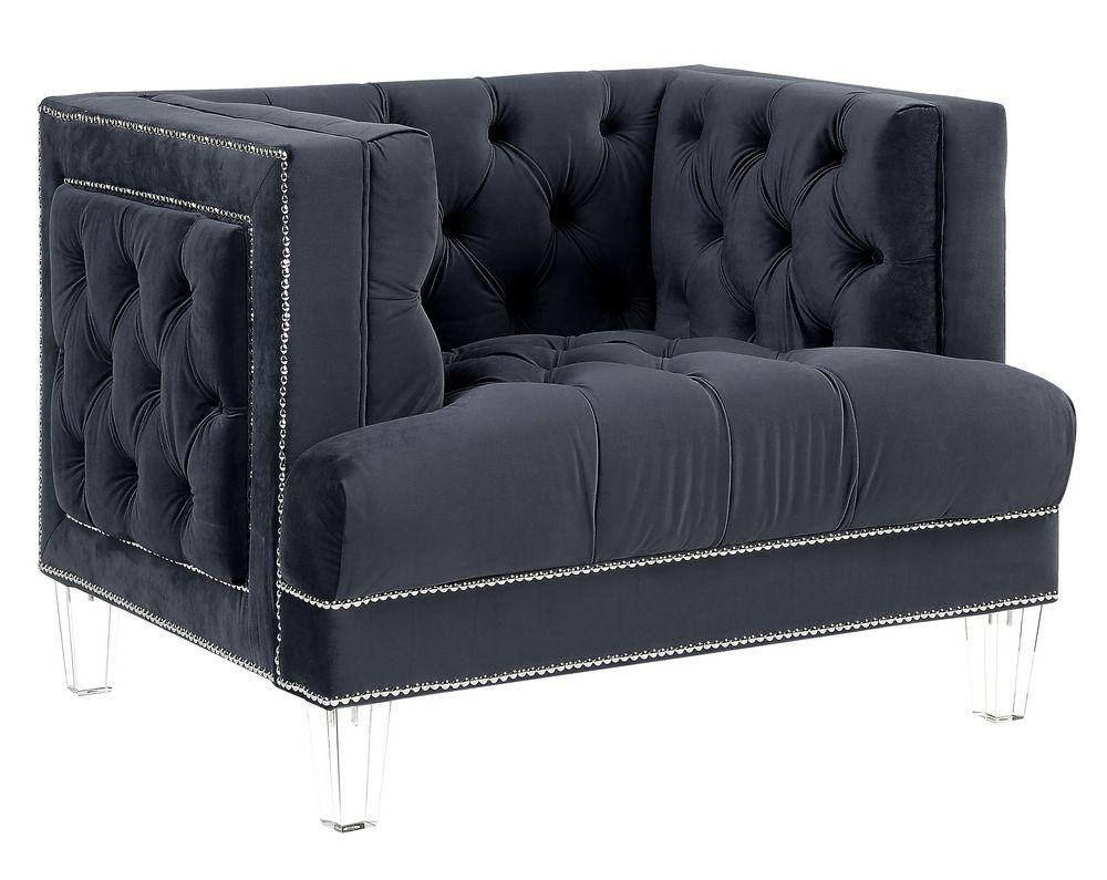 

                    
Acme Furniture Ansario Sofa Loveseat and Chair Set Black Velvet Purchase 
