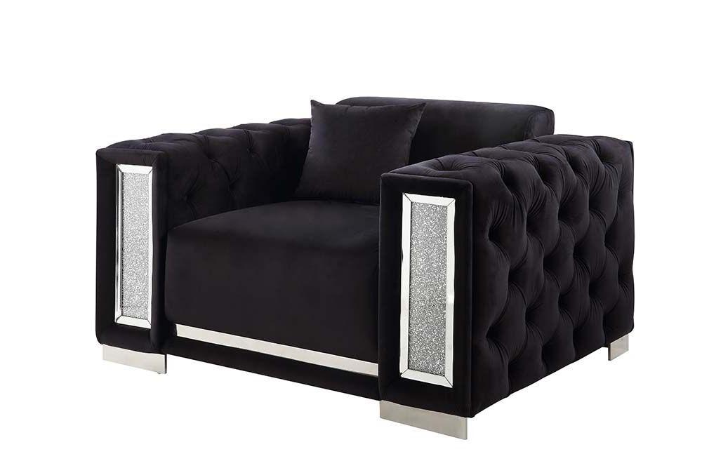 

                    
Acme Furniture Trislar Sofa Loveseat and Chair Set Black Velvet Purchase 

