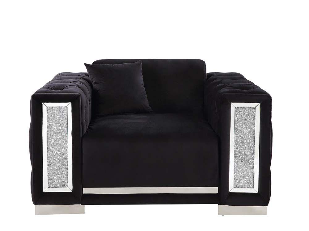 

    
LV01397-3pcs Modern Black Velvet Sofa + Loveseat + Chair by Acme Trislar LV01397-3pcs

