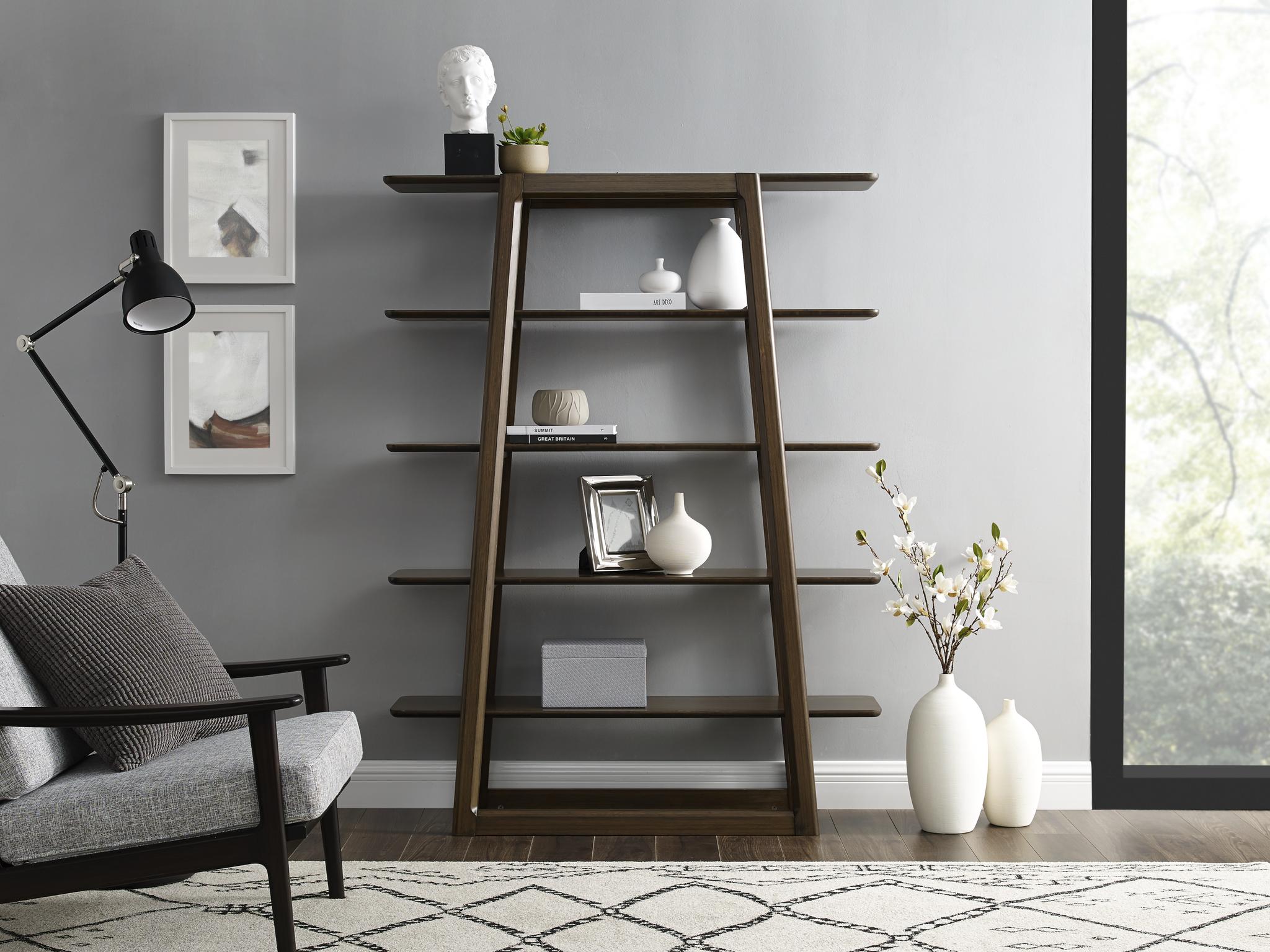 

    
Home Office Bookshelf Bamboo Walnut Black Currant by Greenington Contemporary
