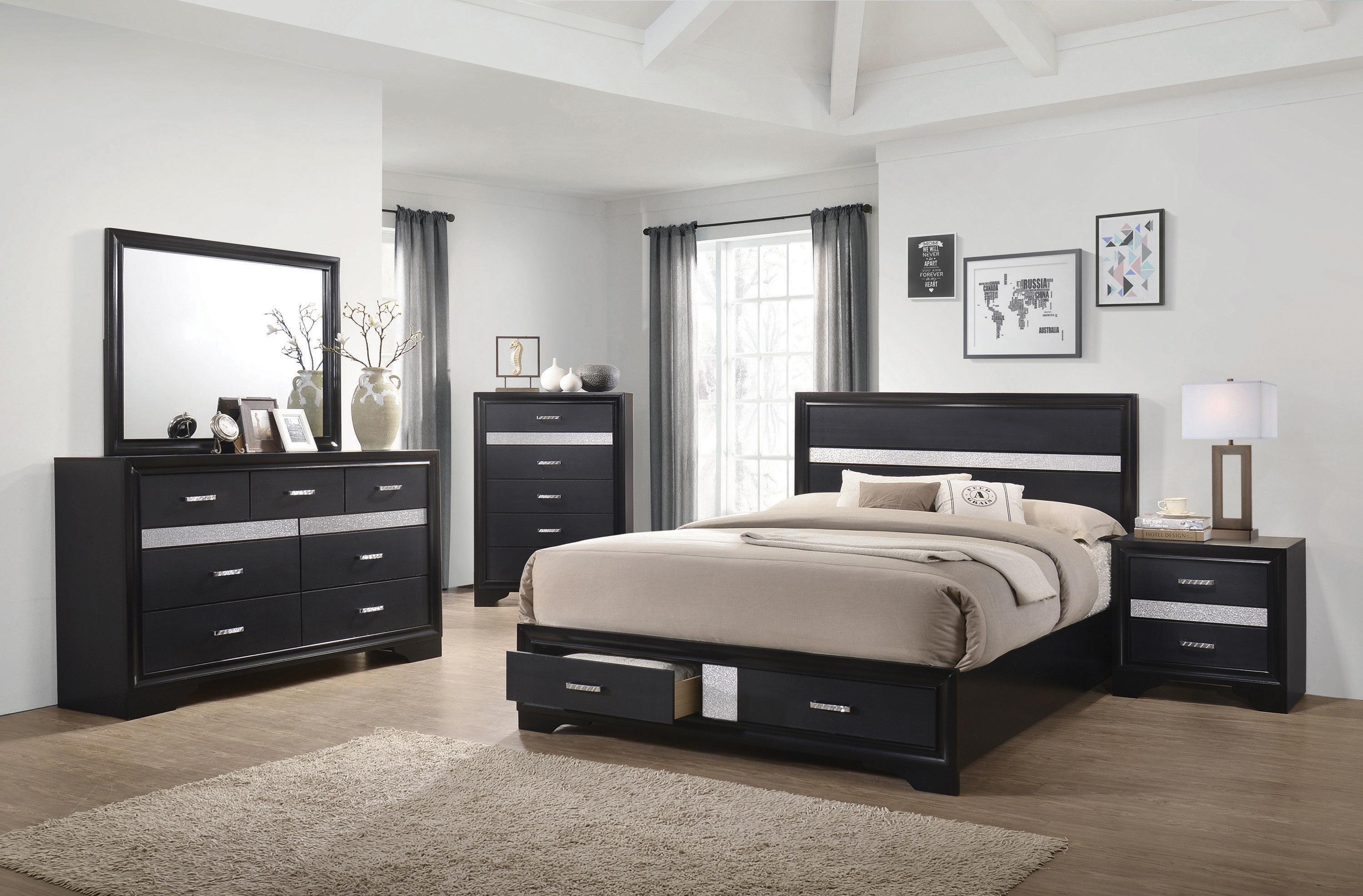 

    
Modern Black Wood CAL Storage Bedroom Set 3pcs Coaster 206361KW Miranda
