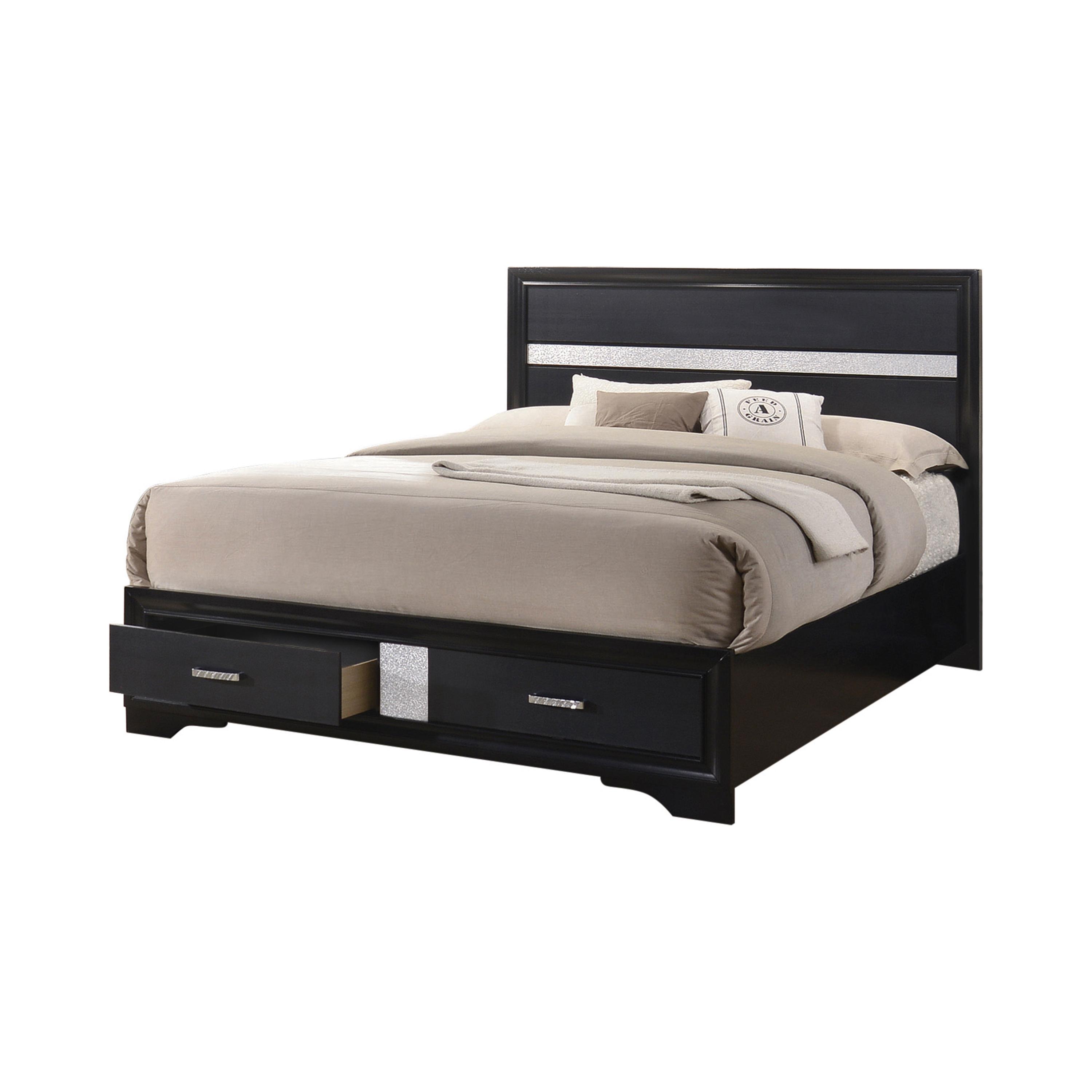 

    
Modern Black Wood CAL Storage Bedroom Set 5pcs Coaster 206361KW Miranda
