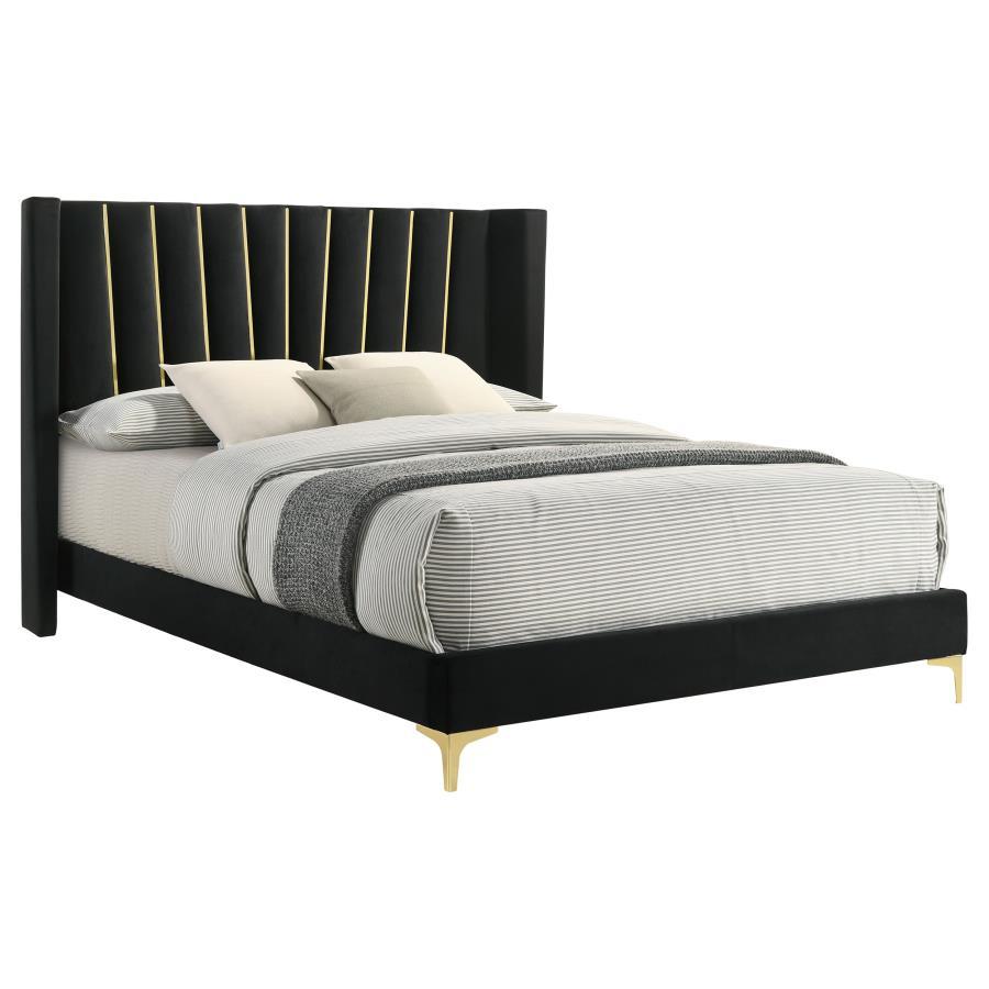 

    
Modern Black Wood King Panel Bed Coaster Kendall 301161KE
