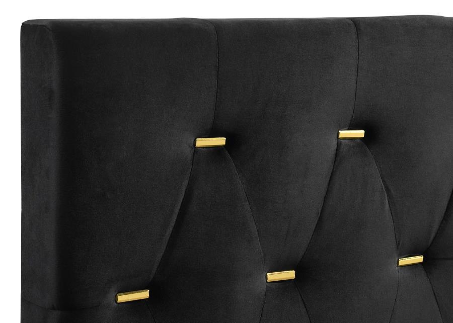 

                    
Coaster Kendall King Panel Bed 224451KE Panel Bed Gold/Black Fabric Purchase 
